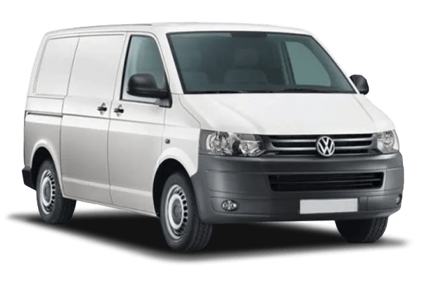 Vue latérale du fourgon VOLKSWAGEN TRANSPORTER 5 – modèle utilitaire gris aménageable